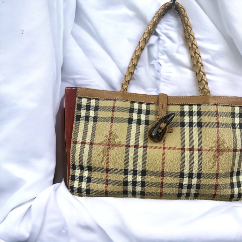 Burberry Leather Hand Bag Nova Check Pattern